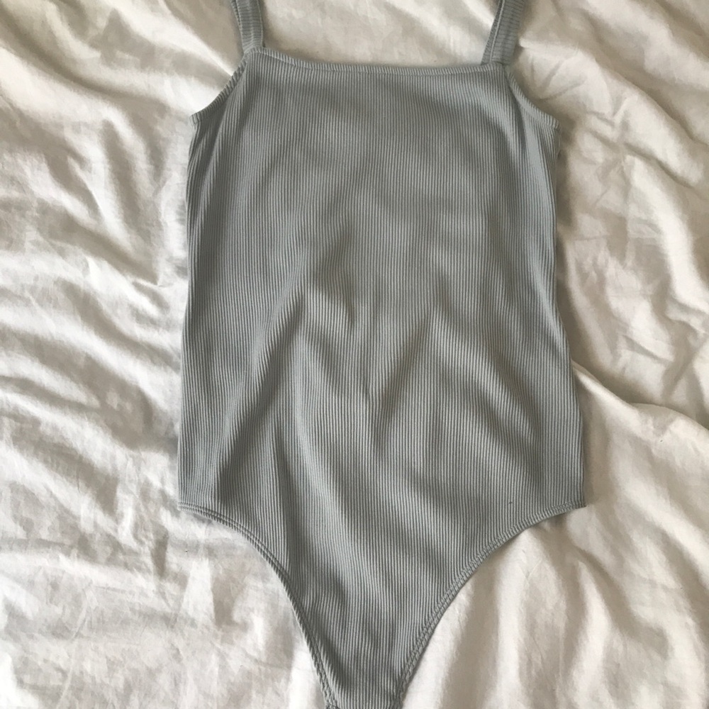 Baby blue ribbed caged bodysuit